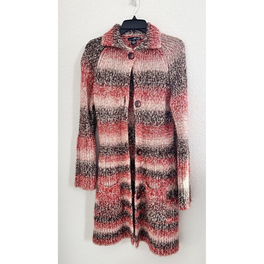 Willi Smith Wool Blend Cardigan‎ Duster Womens Sz S Red Long Heavy Knit Classic